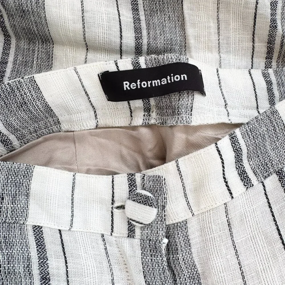 Reformation Romero Striped Linen Wide-Leg Pants White Grey 0